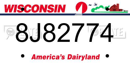 8J82774 Wisconsin License Plate