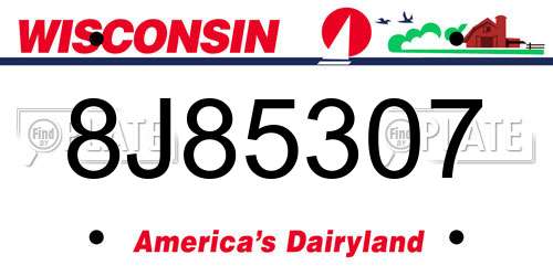 8J85307 Wisconsin License Plate