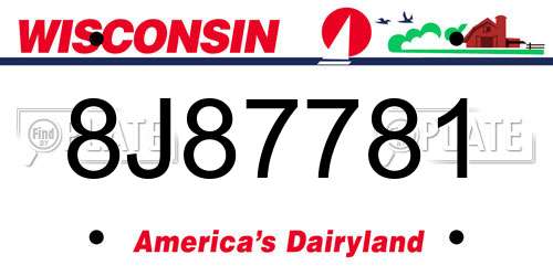 8J87781 Wisconsin License Plate