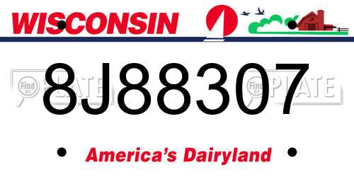 8J88307 Wisconsin License Plate