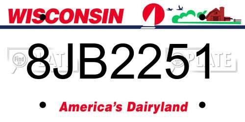 8JB2251 Wisconsin License Plate