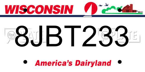 8JBT233 Wisconsin License Plate