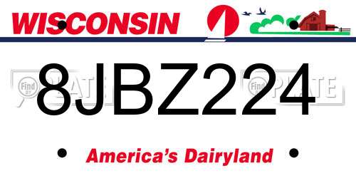 8JBZ224 Wisconsin License Plate