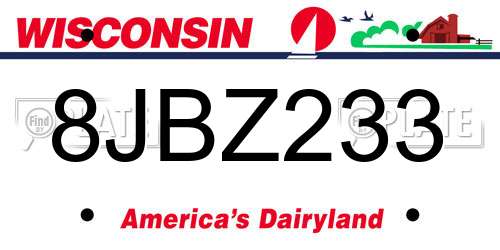 8JBZ233 Wisconsin License Plate