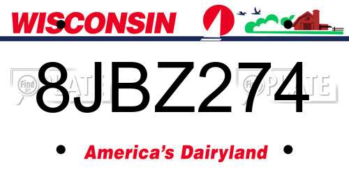 8JBZ274 Wisconsin License Plate