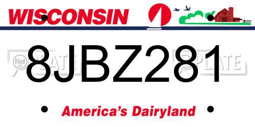 8JBZ281 Wisconsin License Plate