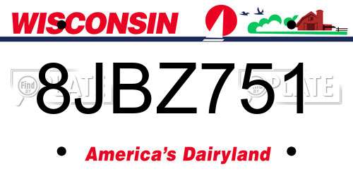8JBZ751 Wisconsin License Plate