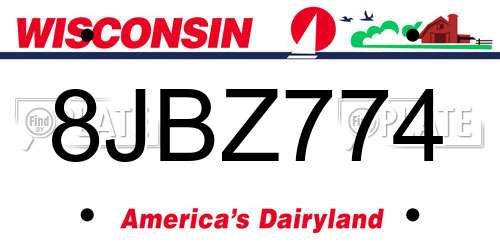 8JBZ774 Wisconsin License Plate