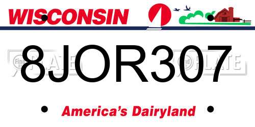 8JOR307 Wisconsin License Plate