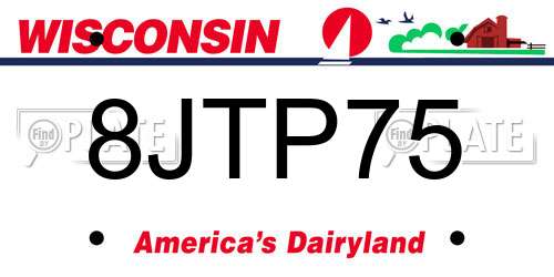 8JTP75 Wisconsin License Plate