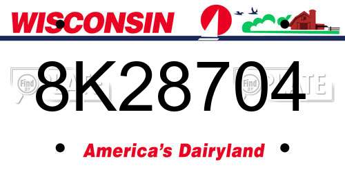 8K28704 Wisconsin License Plate