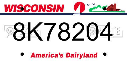 8K78204 Wisconsin License Plate