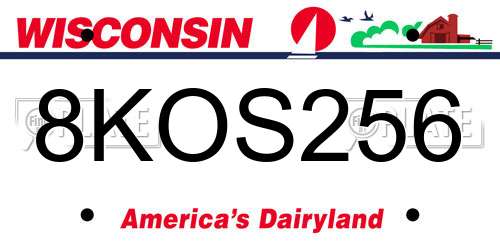8KOS256 Wisconsin License Plate