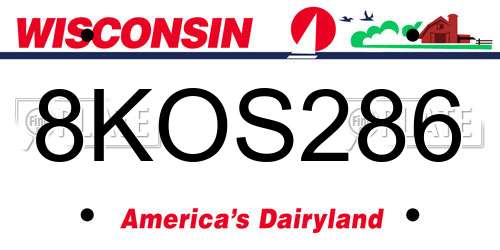 8KOS286 Wisconsin License Plate