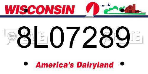 8L07289 Wisconsin License Plate