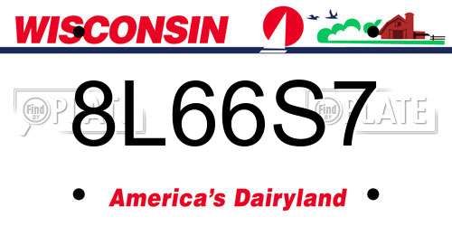 8L66S7 Wisconsin License Plate