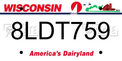 8LDT759 Wisconsin License Plate