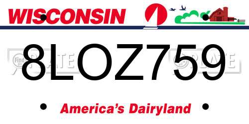 8LOZ759 Wisconsin License Plate
