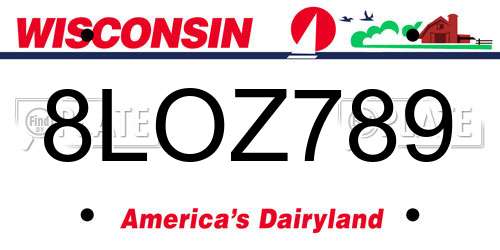 8LOZ789 Wisconsin License Plate