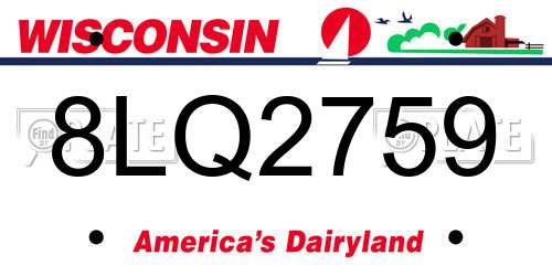 8LQ2759 Wisconsin License Plate