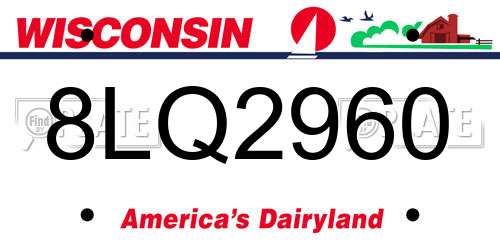 8LQ2960 Wisconsin License Plate
