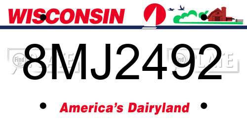 8MJ2492 Wisconsin License Plate
