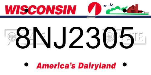8NJ2305 Wisconsin License Plate