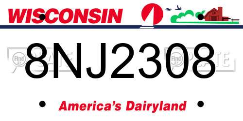 8NJ2308 Wisconsin License Plate