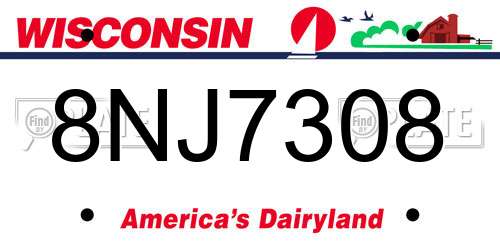 8NJ7308 Wisconsin License Plate