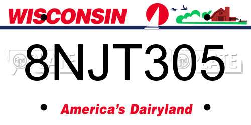 8NJT305 Wisconsin License Plate