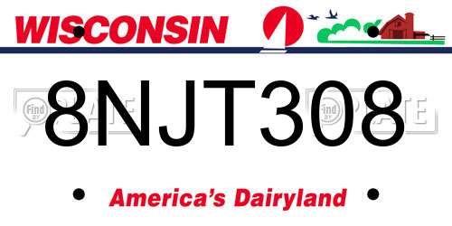 8NJT308 Wisconsin License Plate