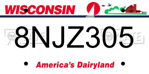 8NJZ305 Wisconsin License Plate