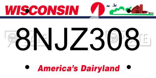 8NJZ308 Wisconsin License Plate