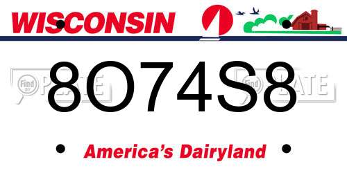 8O74S8 Wisconsin License Plate