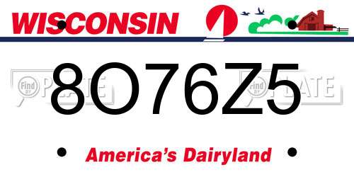 8O76Z5 Wisconsin License Plate