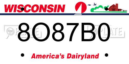 8O87B0 Wisconsin License Plate