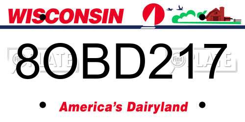 8OBD217 Wisconsin License Plate