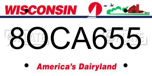 8OCA655 Wisconsin License Plate