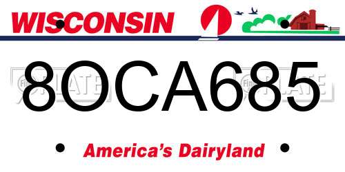 8OCA685 Wisconsin License Plate