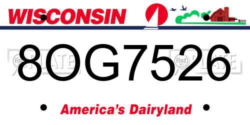 8OG7526 Wisconsin License Plate