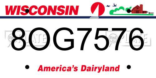 8OG7576 Wisconsin License Plate