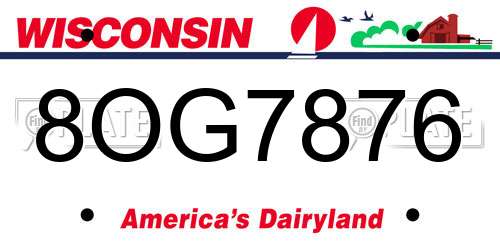 8OG7876 Wisconsin License Plate