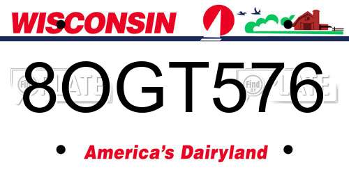 8OGT576 Wisconsin License Plate