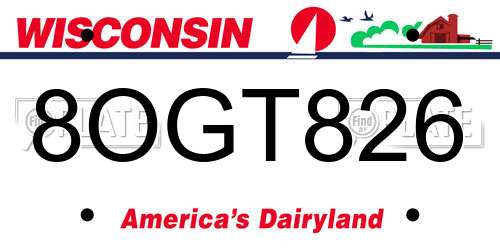 8OGT826 Wisconsin License Plate