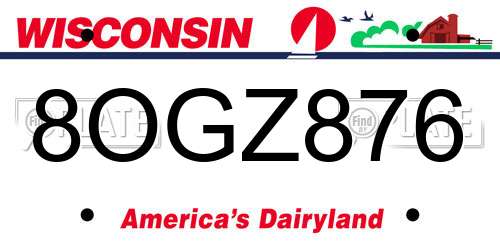 8OGZ876 Wisconsin License Plate