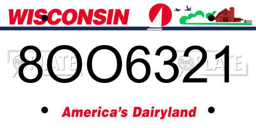 8OO6321 Wisconsin License Plate