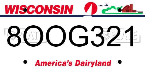 8OOG321 Wisconsin License Plate