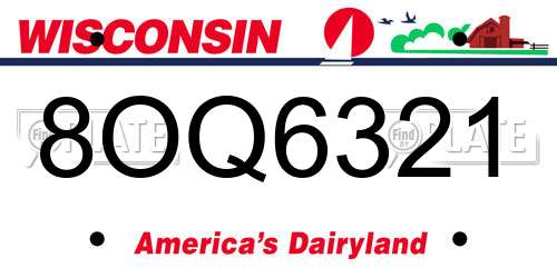 8OQ6321 Wisconsin License Plate