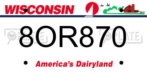 8OR870 Wisconsin License Plate