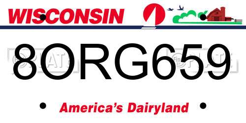 8ORG659 Wisconsin License Plate